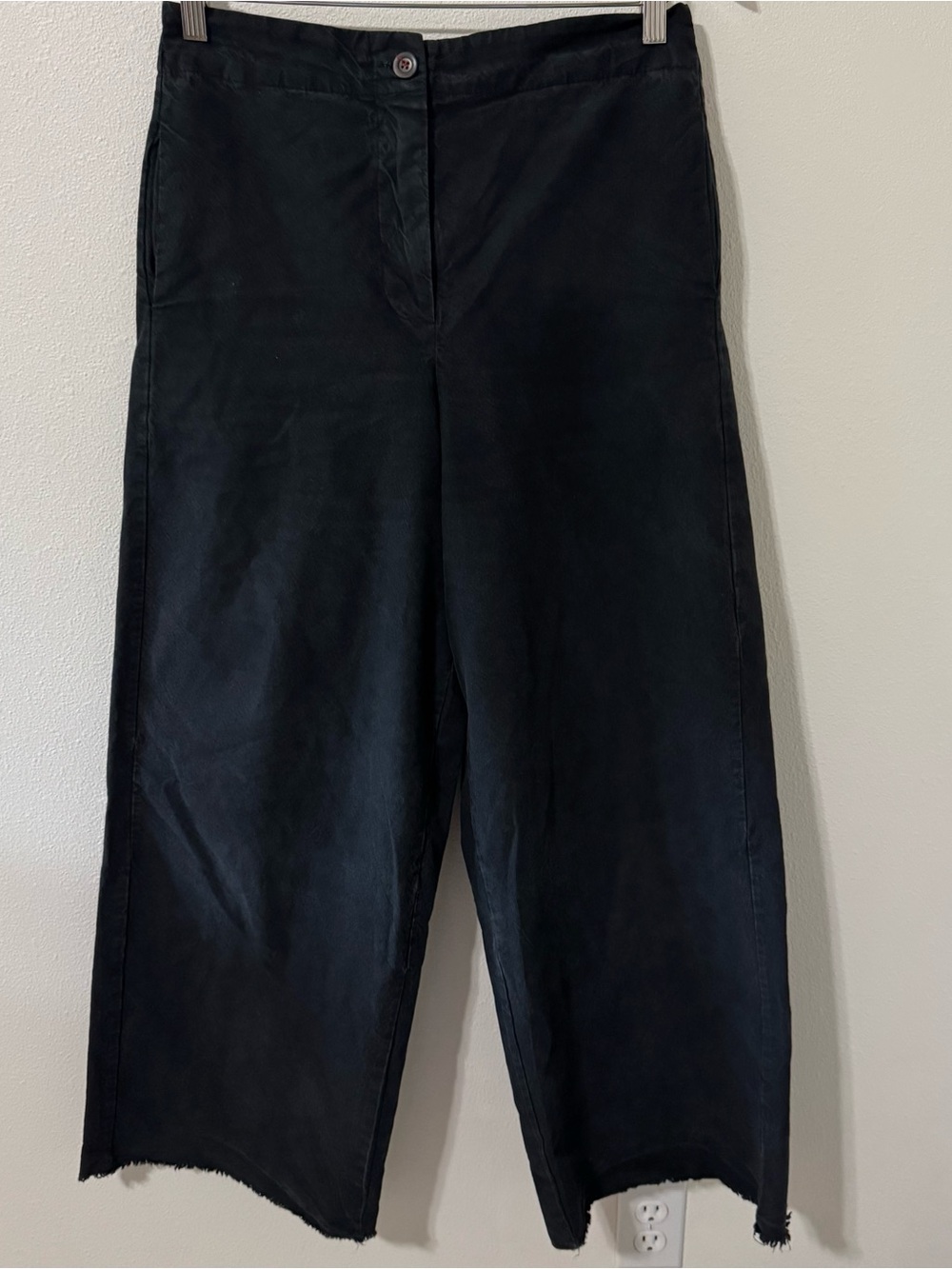 Hannoh Wessel Phila Trousers Wide Leg Raw Hem Pant Black Italy Made-38/Medium
